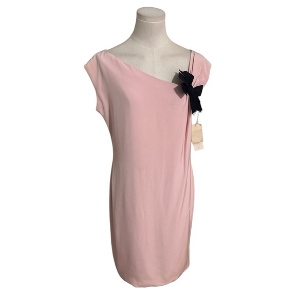 OSCAR DE LA RENTA 100% Silk Elegant Pink Dress Black Bow 10 8 Party Vintage Mini